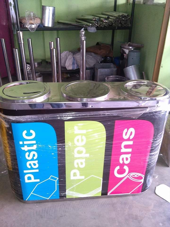 tong sampah stainless standing ashtray kapsul 3in1